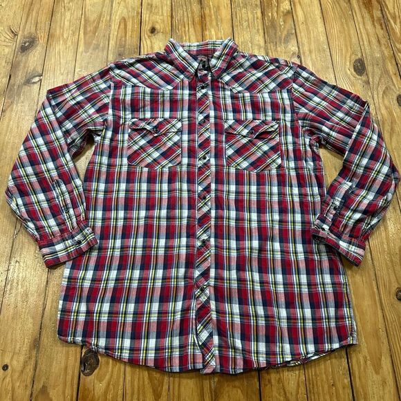 Sportier Pearl Snap Shirt Mens XL Red‎ Plaid Long Sleeve Western Cowboy - MINT - Picture 6 of 10